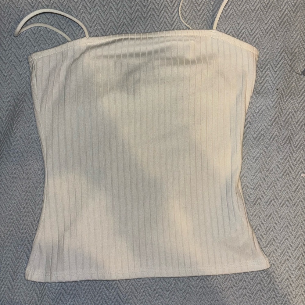 White Ribbed Women's Top